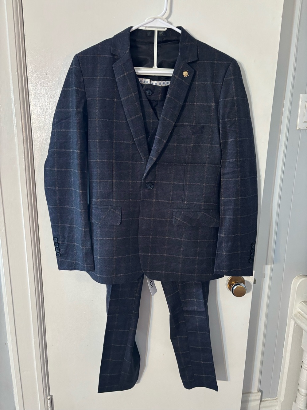Heidi Men's Navy Windowpane Suit Blazer , Vest and Pants